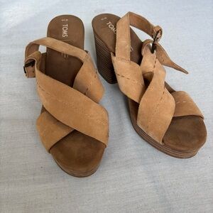 TOMS Ibiza Platform Sandal, Honey Suede, Platform Heel, Size 10 | Boho